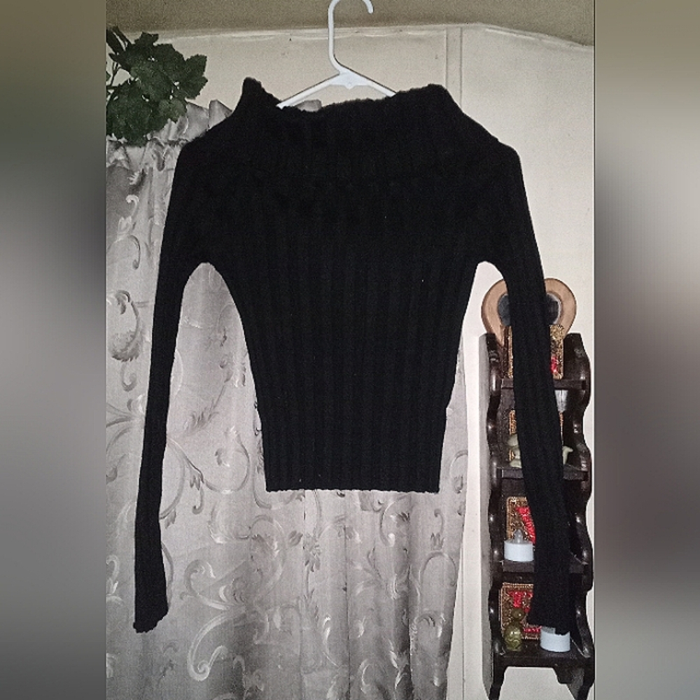 Black Ribbed Women's Cowl Neck Sweater
